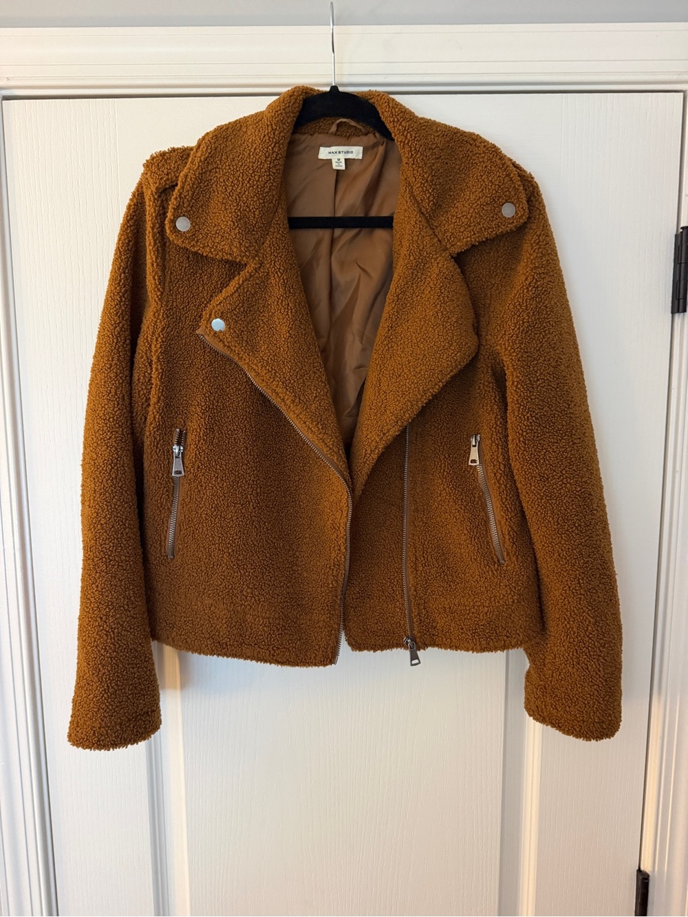 Max Studio Teddy Moto Jacket in Caramel Brown